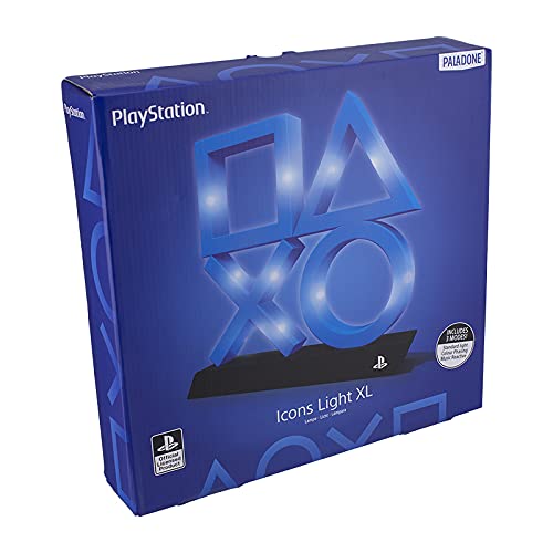 Paladone PlayStation 5 Icons Light PS5 XL - إضاءة غرفة ألعاب متفاعلة مع الصوت ومتغيرة الألوان - أزرق