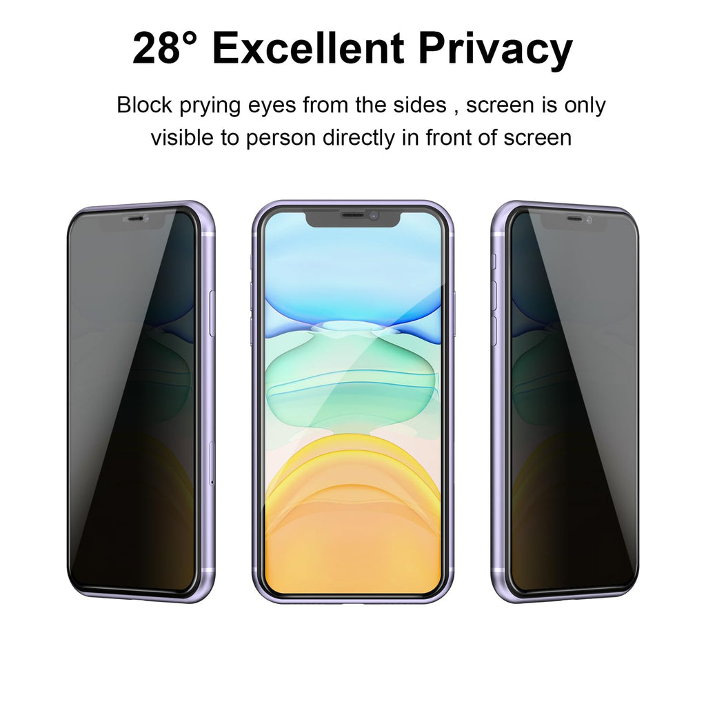 ميجست عبوة من 2 واقي شاشة خصوصية من الزجاج المقوى لموبايل ايفون 11 / ايفون XR، واقي شاشة من الزجاج المقوى (أسود)