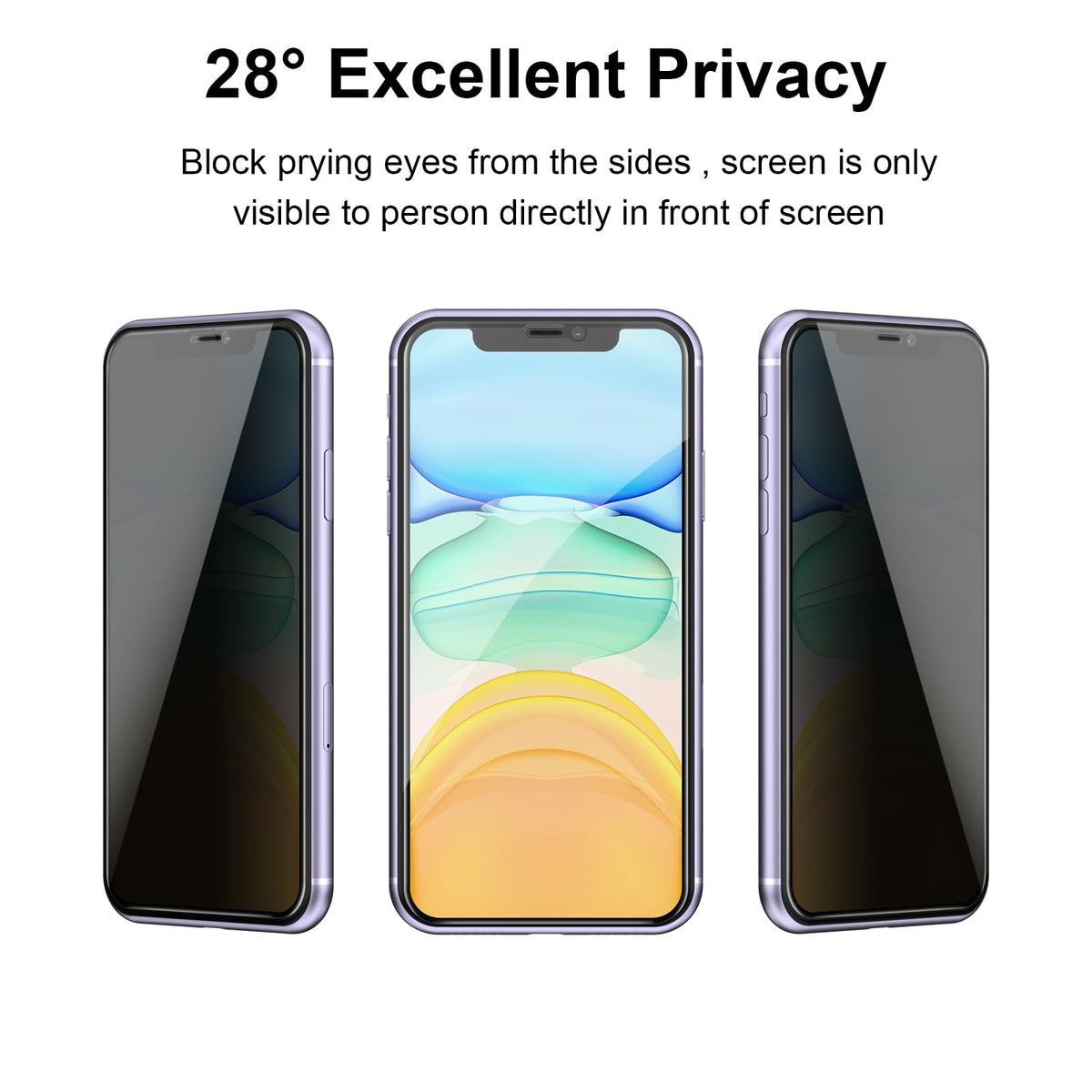 ميجست عبوة من 2 واقي شاشة خصوصية من الزجاج المقوى لموبايل ايفون 11 / ايفون XR، واقي شاشة من الزجاج المقوى (أسود)