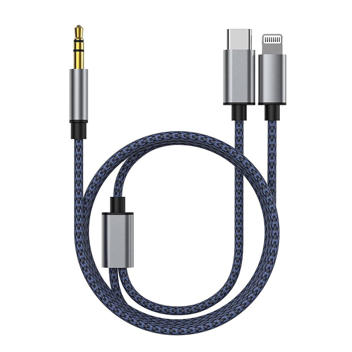 كابل صوت Aux للآيفون، كابل صوت Aux 2 في 1 USB C و Lightning إلى 3.5 ملم مناسب لأجهزة صوت السيارة وسماعات الرأس من Apple و Android، كابل تحويل صوت متعدد الوظائف متوافق مع أجهزة Type C أو iOS