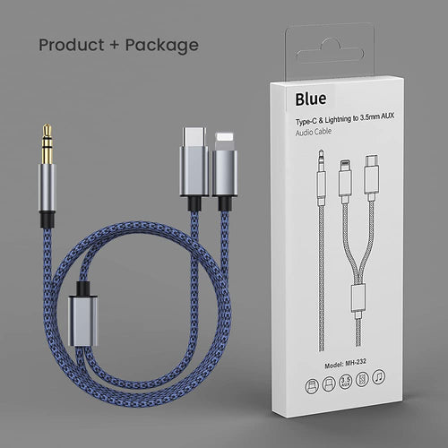 كابل صوت Aux للآيفون، كابل صوت Aux 2 في 1 USB C و Lightning إلى 3.5 ملم مناسب لأجهزة صوت السيارة وسماعات الرأس من Apple و Android، كابل تحويل صوت متعدد الوظائف متوافق مع أجهزة Type C أو iOS