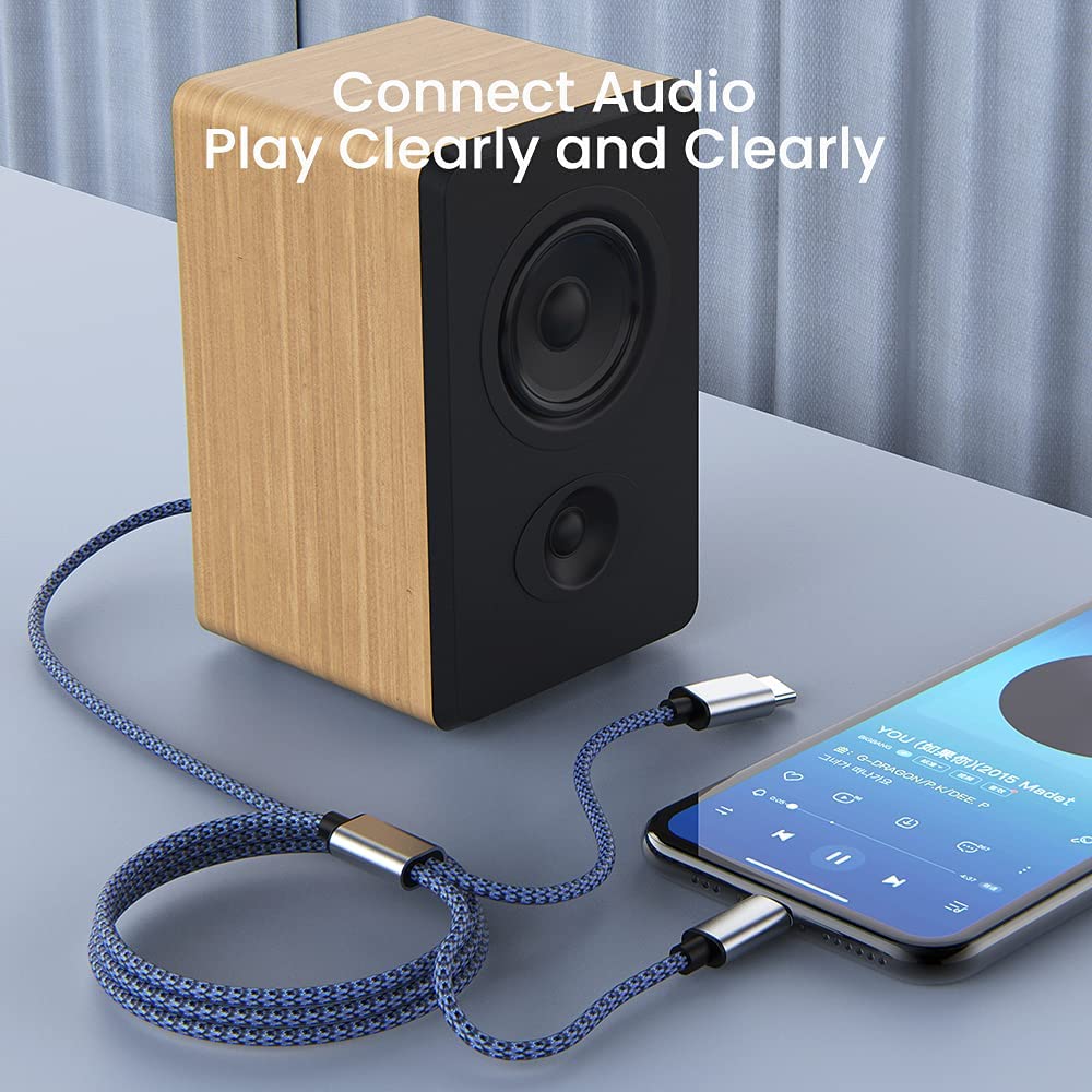 كابل صوت Aux للآيفون، كابل صوت Aux 2 في 1 USB C و Lightning إلى 3.5 ملم مناسب لأجهزة صوت السيارة وسماعات الرأس من Apple و Android، كابل تحويل صوت متعدد الوظائف متوافق مع أجهزة Type C أو iOS