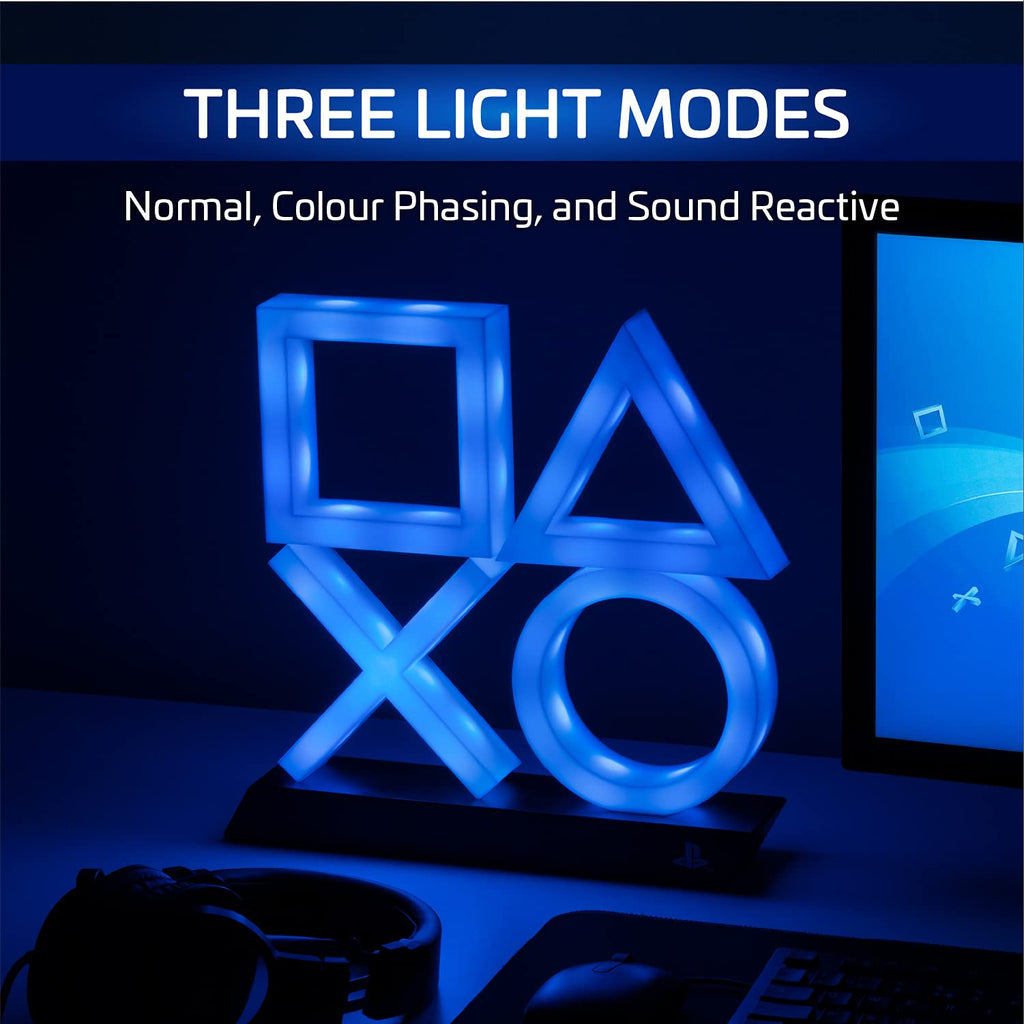 Paladone PlayStation 5 Icons Light PS5 XL - إضاءة غرفة ألعاب متفاعلة مع الصوت ومتغيرة الألوان - أزرق