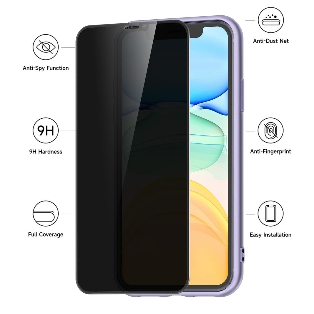 ميجست عبوة من 2 واقي شاشة خصوصية من الزجاج المقوى لموبايل ايفون 11 / ايفون XR، واقي شاشة من الزجاج المقوى (أسود)
