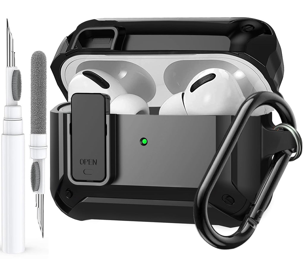 Olytop for Airpods 4 Case with Lock Clip, Rugged Apple Airpods 4th Generation Cover 2024 Men Women, Armor Shockproof iPod 4 Gen Protective Hard Shell with Carabiner&Cleaner kit