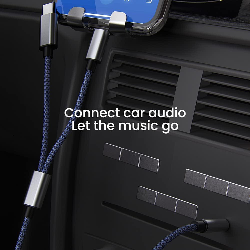 كابل صوت Aux للآيفون، كابل صوت Aux 2 في 1 USB C و Lightning إلى 3.5 ملم مناسب لأجهزة صوت السيارة وسماعات الرأس من Apple و Android، كابل تحويل صوت متعدد الوظائف متوافق مع أجهزة Type C أو iOS