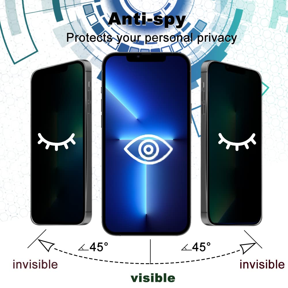 Niboow 【4 قطع】 واقي شاشة خصوصية لهاتف ايفون 13 برو [2 قطعة] + واقي عدسة الكاميرا [2 قطعة]، مضاد للتجسس بصلابة 9H متوافق مع حافظة من الزجاج المقوى بتغطية كاملة خالي من الفقاعات لهاتف ايفون 13 برو