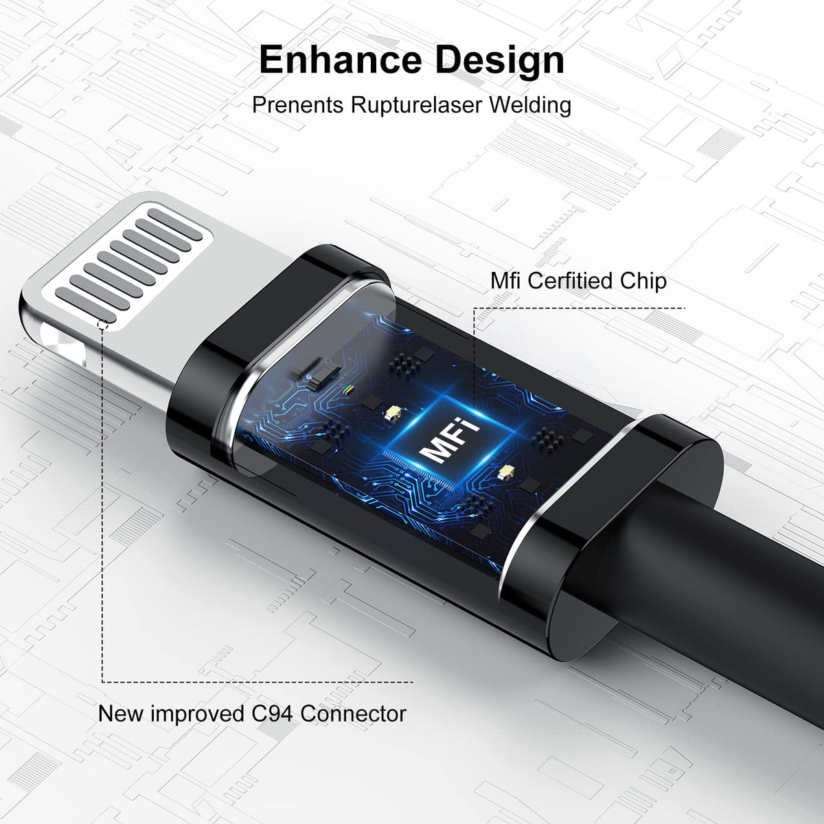 كابل USB من سيونيوم [معتمد من MFi]، كابل شحن سريع لهواتف 12/11 Pro/11/XS MAX/XR/8/7/6s/6/5S/SE وأجهزة iPad/Air الأصلية